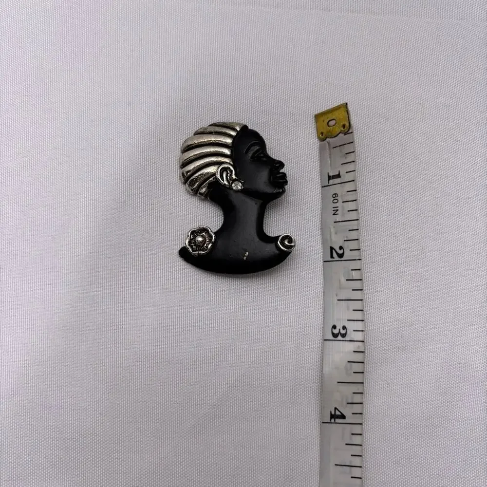Vintage African Black and Silver Women's Pin Brooch